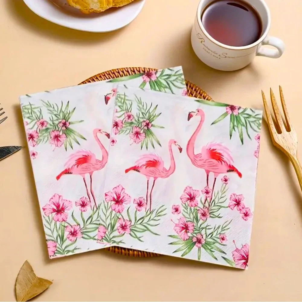 Pink Flamingo Hibiscus Luncheon Paper Napkins, 20 ct